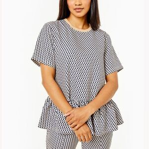 Addison Bay Botanist Peplum Top Navy Tan XS